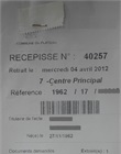 Reçu de demande de légalisation
